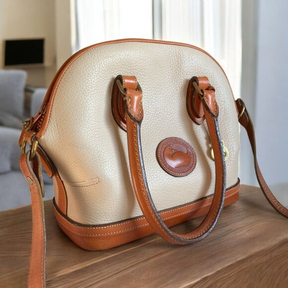Vintage Dooney & Bourke Norfolk Satchel Bone Leather With British Tan Trim All-W - Picture 13 of 14